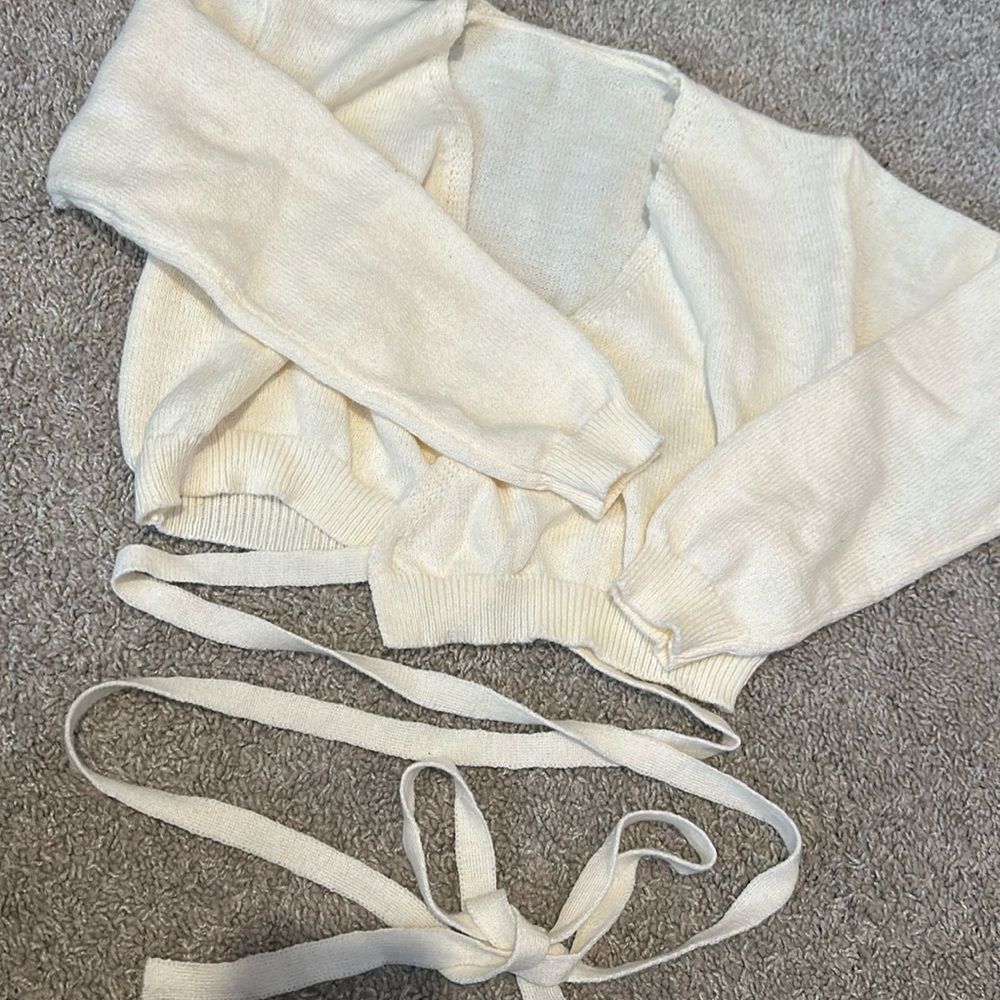 Cream tie waist ballerina sweater